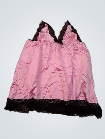 Pink Chemise with Black Lace Trim