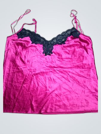 Pink Satin Cami with Lace Trim