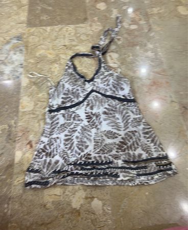 Brown and White Floral Halter Neck Dress