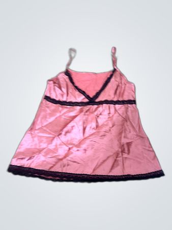 Pink Satin Chemise with Lace Trim
