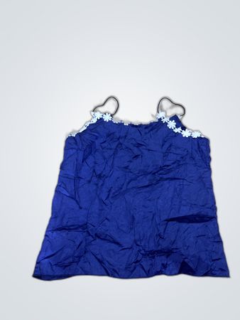 Blue Tank Top with White Floral Trim