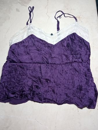 Purple Satin Cami with Lace Trim