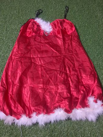 Red Satin Chemise with White Fur Trim