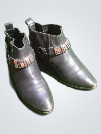 Black Leather Ankle Boots with Buckle Detail