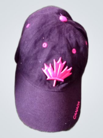 Black Baseball Cap with Pink Maple Leaf and Canada Text