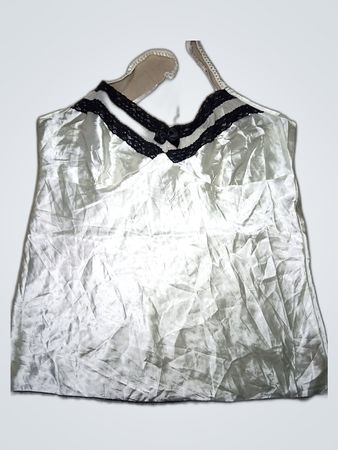 Olivia Von Halle White Satin Chemise with Black Lace Trim