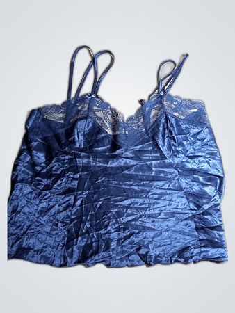 Blue Silk Camisole with Lace Trim