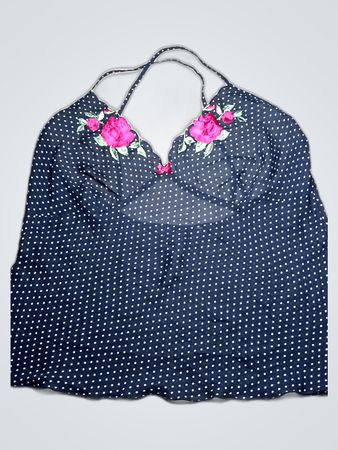 BHS Black Polka Dot Embroidered Halter Cami Top