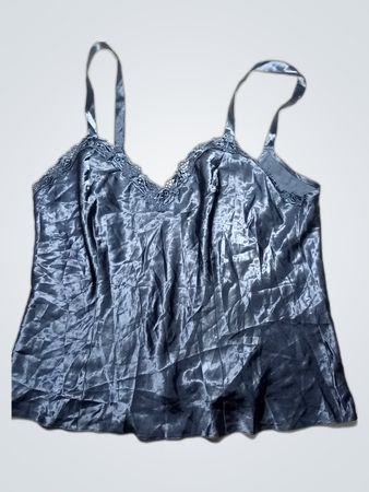 Black Satin Cami with Lace Trim
