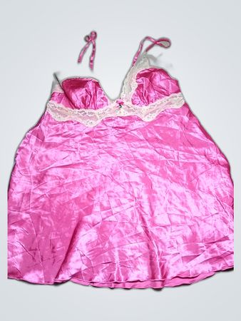 Pink Satin Chemise with Lace Trim