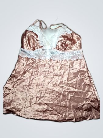 Bou x Avenue Pink Satin Chemise with Lace