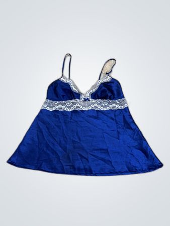 Blue Satin Chemise with Lace Trim