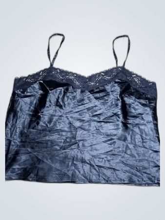 Black Satin Cami with Lace Trim