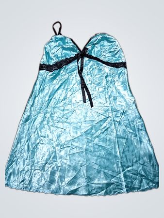 Teal Satin Chemise with Lace Trim