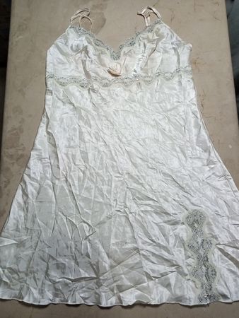 White Satin Chemise with Lace Trim
