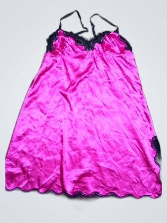 Pink Satin Chemise with Black Lace