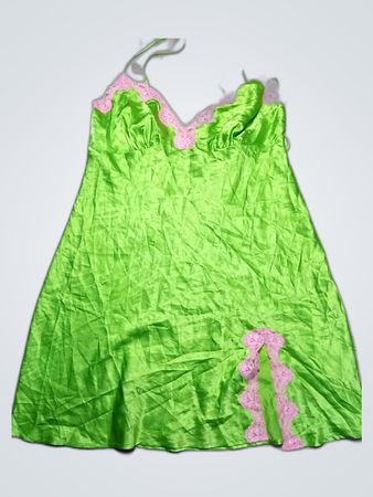 Green Chemise with Pink Lace