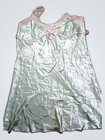 Green Satin Chemise with Lace Trim