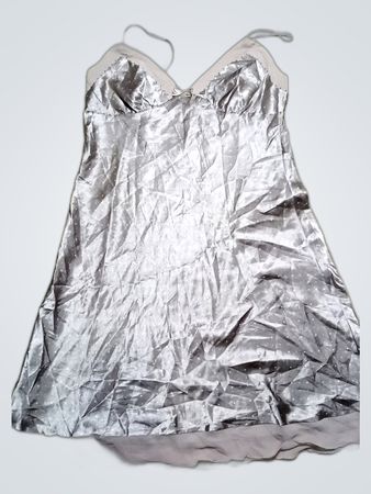 Présence Gray Satin Slip Dress