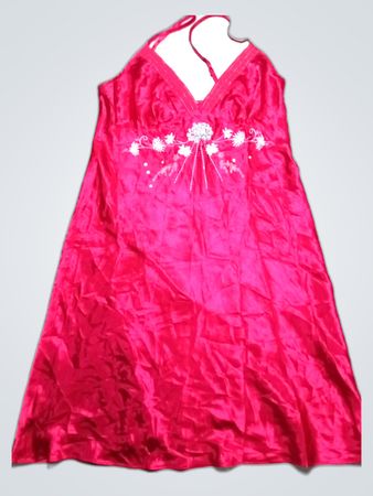 Pink Satin Nightgown with Floral Embroidery