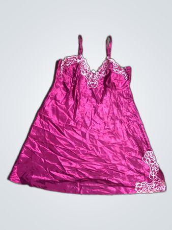 Pink Satin Chemise with Lace Trim