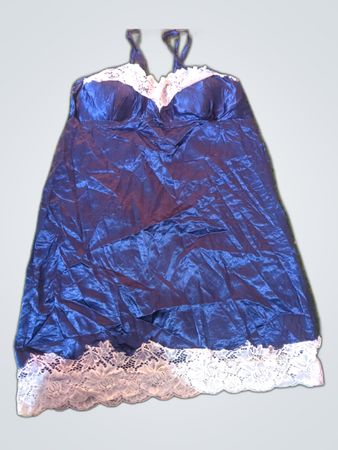 Blue Satin Chemise with Lace Trim