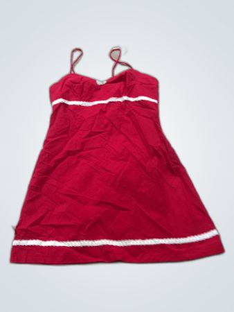 Red Sleeveless Dress with White Trim