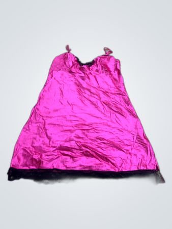 Pink Satin Chemise with Lace Trim