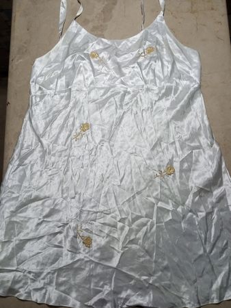White Satin Slip Dress with Rose Embroidery