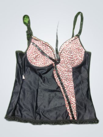 D'willys Black Satin Cami with Leopard Accent