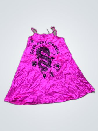 Pink Spaghetti Strap Dress with Dragon Design