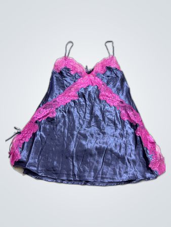 La Senza Purple Satin Chemise with Pink Lace