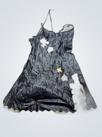 Victoria's Secret Black Satin Chemise with Gold Lace Trim