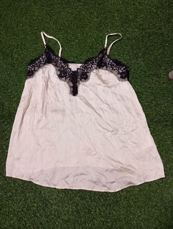 White Chemise with Black Lace Trim