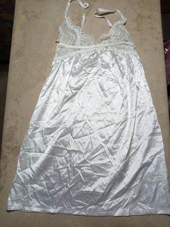 White Satin Chemise with Lace Trim
