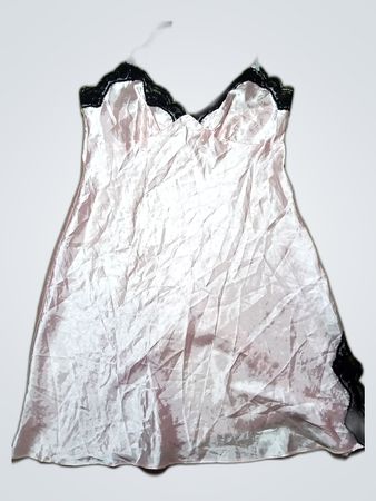 Pink Satin Nightgown with Black Lace