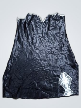 Black Satin Chemise with Lace Trim