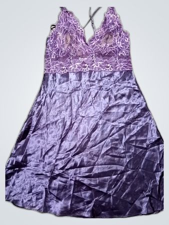 Purple Satin Nightgown with Lace Top
