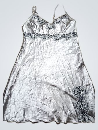 Grey Satin Nightgown with Lace Trim