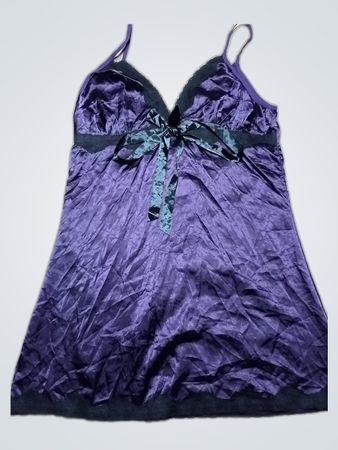 Purple Satin Chemise with Black Lace