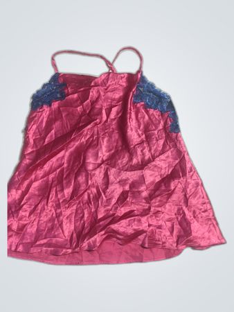 Pink Satin Cami with Blue Lace