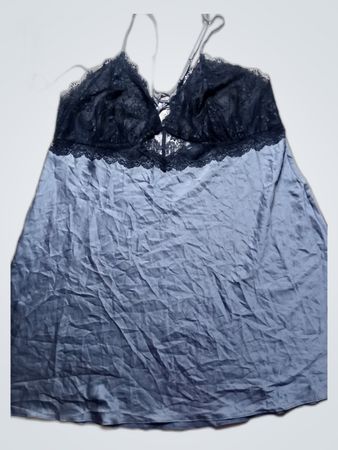 Gray and Black Lace-Trimmed Chemise