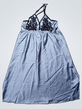 Grey Satin Chemise with Black Lace