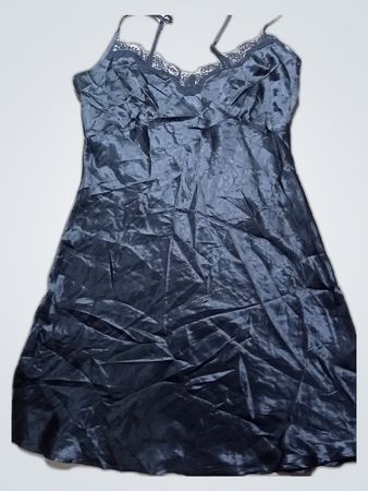 Black Satin Chemise with Lace Trim