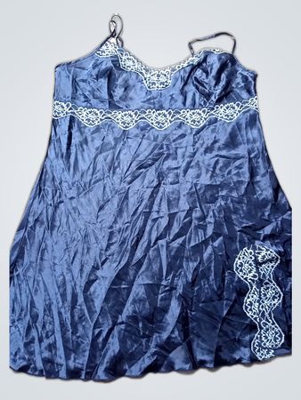 Blue Satin Chemise with Lace Trim