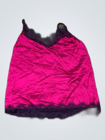 Pink Tank Top with Black Lace Trim