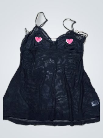 La Senza Black Sheer Cami Top with Heart Appliques