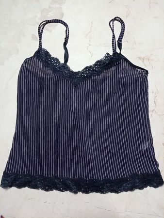 Women's Black Striped Camisole with Lace Trim