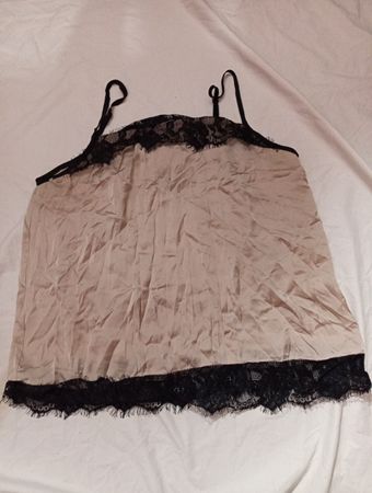 Beige Camisole with Black Lace Trim