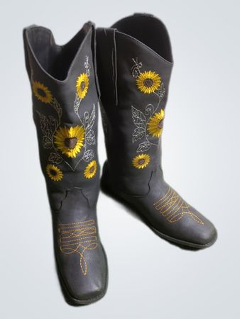 Black Cowboy Boots with Sunflower Embroidery